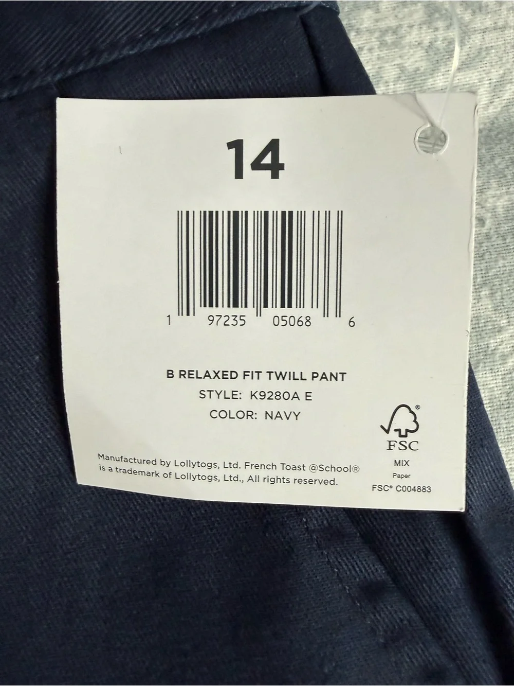 French Toast NWT Relaxed Fit Twill Pants Boy’s 14 Navy Adjustable School Uniform